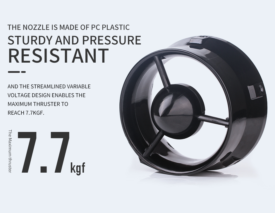 W30 Underwater Thruster,The nozzle is made of pc plastic,sturdy and pressure resistant