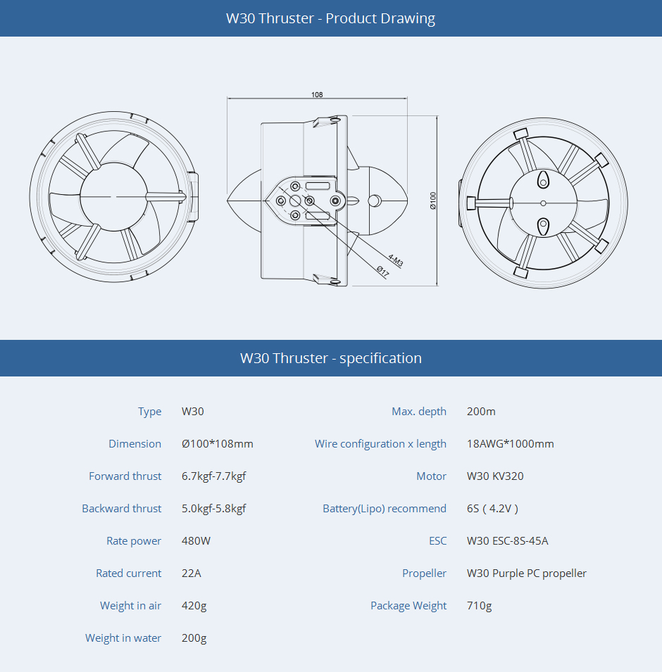 W30 Thruster- Product Drawing